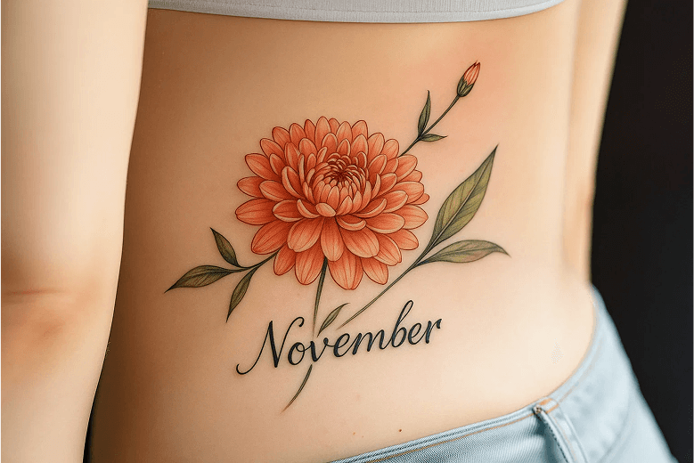 November Geburtsblume Tattoo - Chrysantheme