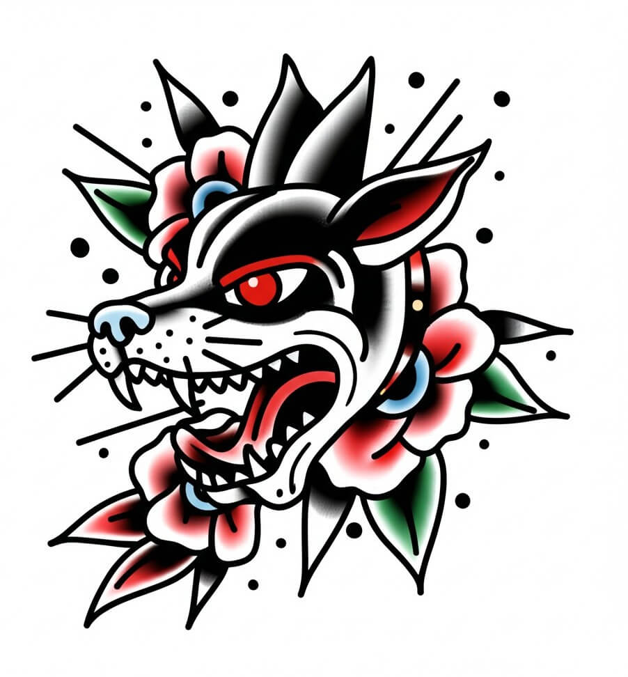 オールドスクールのフレンチブルドッグと犬の足跡のタトゥーデザイン：無料ダウンロード＆バーチャル試着, image size:902x972